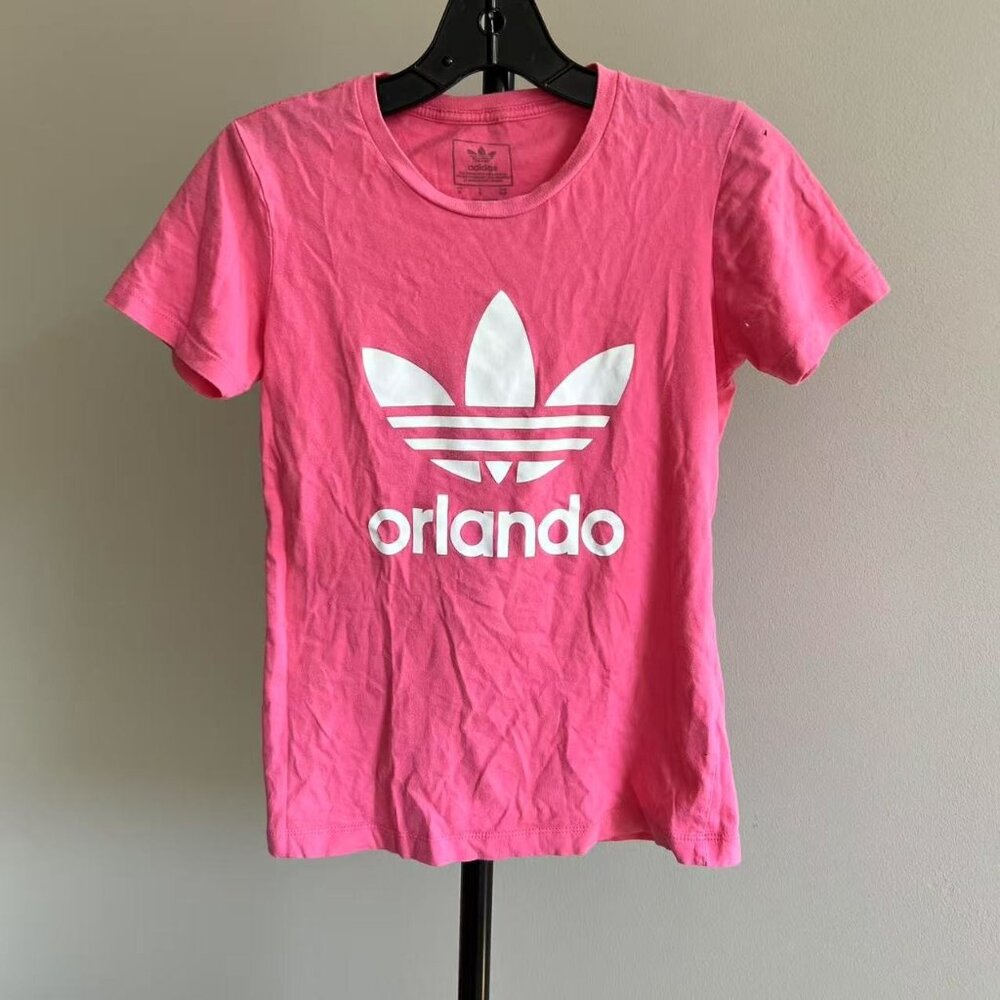 Adidas Women Shirt Cotton Logo Short Sleeve T-Shirt Size S Pink